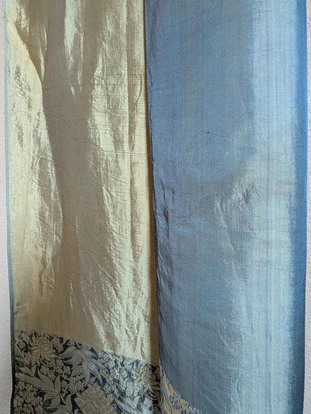 Blue and Gold Floral Jacquard Silk Scarf